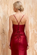 Margaret Burgundy Satin Sheath Corset Maxi Dress