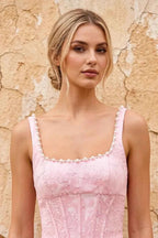 Marian Pink Jacquard A-line 3d Flowers Maxi Dress