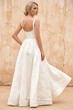 Marian White Jacquard A-line 3d Flowers Maxi Dress