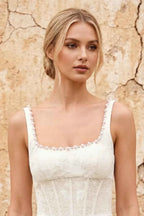 Marian White Jacquard A-line 3d Flowers Maxi Dress