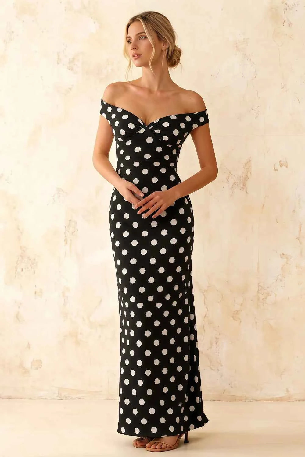 Marina Black Polka Dot Off The Shoulder Maxi Dress Main image