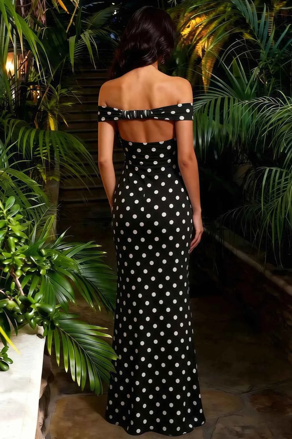 Marina Black Polka Dot Off The Shoulder Maxi Dress
