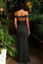 Marina Black Polka Dot Off The Shoulder Maxi Dress