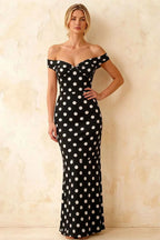 Marina Black Polka Dot Off The Shoulder Maxi Dress