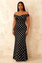 Marina Black Polka Dot Off The Shoulder Maxi Dress