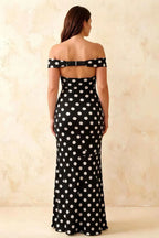 Marina Black Polka Dot Off The Shoulder Maxi Dress