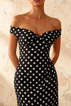 Marina Black Polka Dot Off The Shoulder Maxi Dress