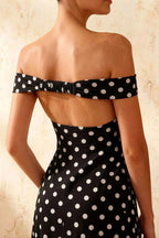 Marina Black Polka Dot Off The Shoulder Maxi Dress