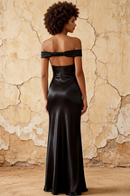 Marina Black Satin Off The Shoulder Maxi Dress