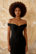 Marina Black Satin Off The Shoulder Maxi Dress