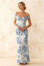 Marina Blue and White Floral Off The Shoulder Maxi Dress