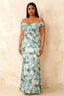 Marina Blue Floral Off The Shoulder Maxi Dress