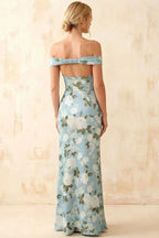 Marina Blue Floral Off The Shoulder Maxi Dress