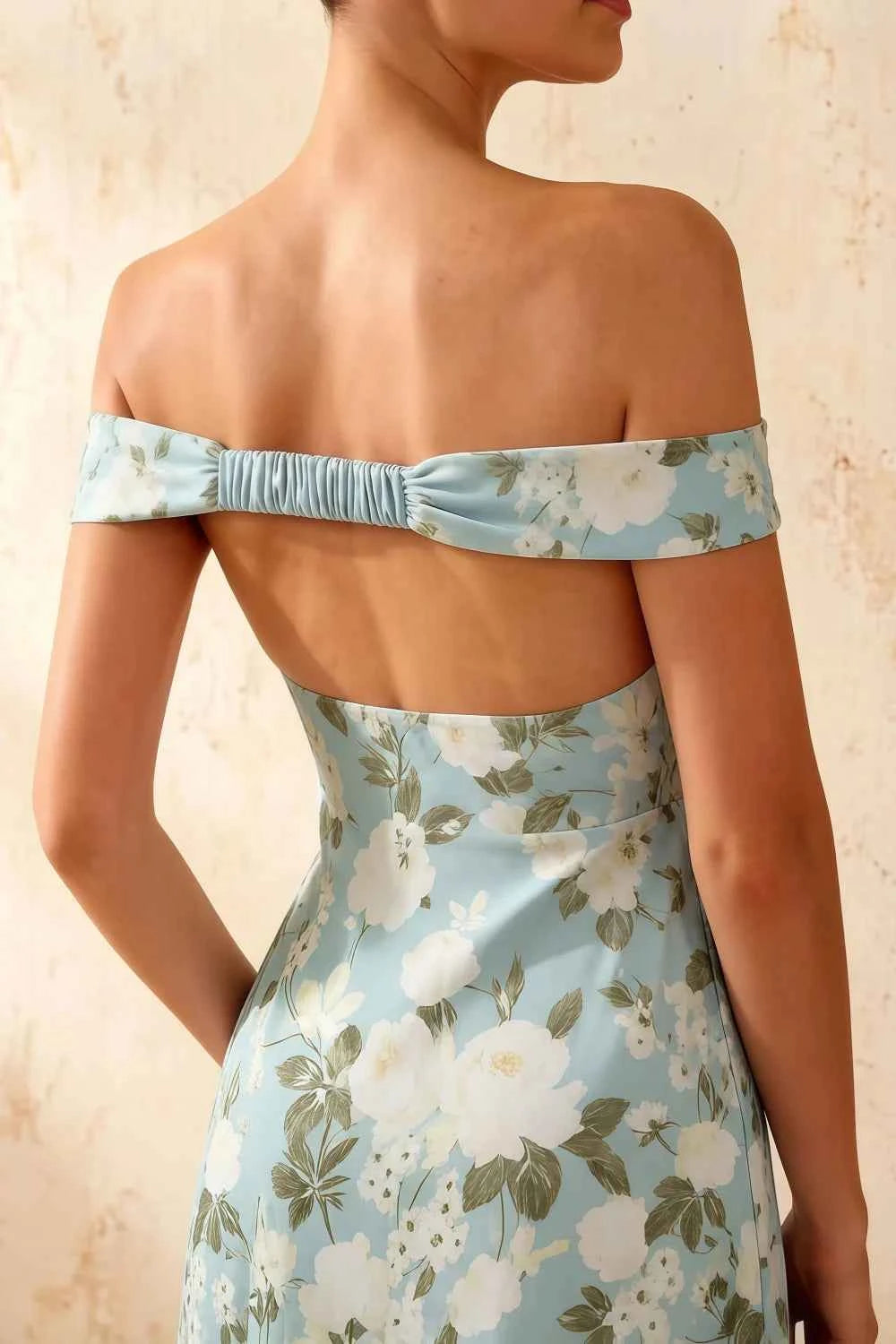 Marina Blue Floral Off The Shoulder Maxi Dress