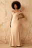 Marina Champagne Satin Off The Shoulder Maxi Dress