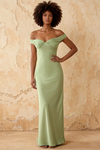 Marina Dusty Sage Satin Off The Shoulder Maxi Dress