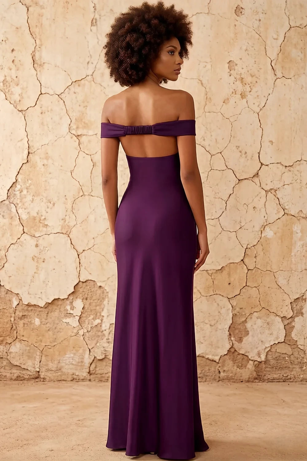 Translation missing: en.Marina Grape satin off-the-shoulder maxi dress - product photo 2 content.product_image_secondary