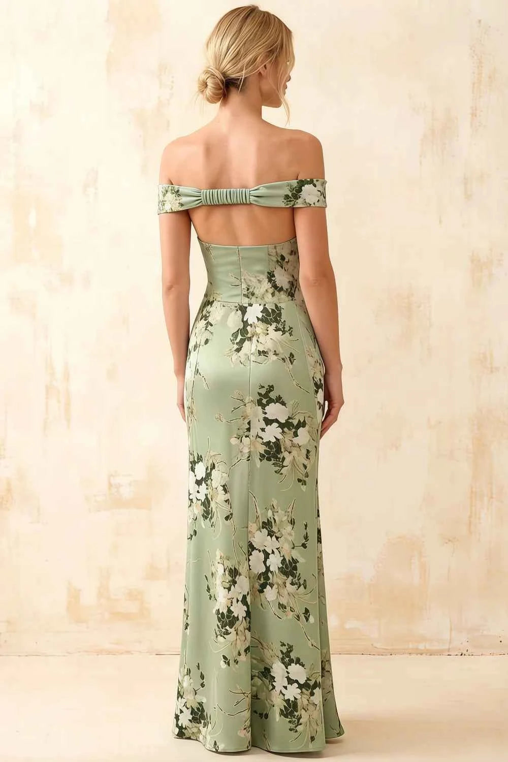 Marina Green Floral Off The Shoulder Maxi Dress