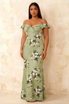 Marina Green Floral Off The Shoulder Maxi Dress