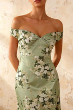 Marina Green Floral Off The Shoulder Maxi Dress