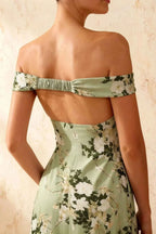 Marina Green Floral Off The Shoulder Maxi Dress