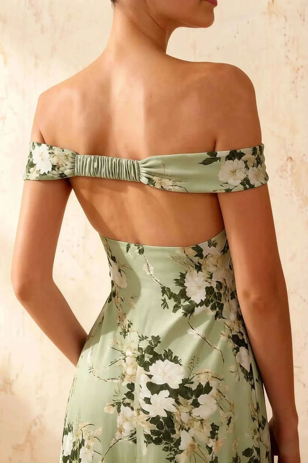 Marina Green Floral Off The Shoulder Maxi Dress