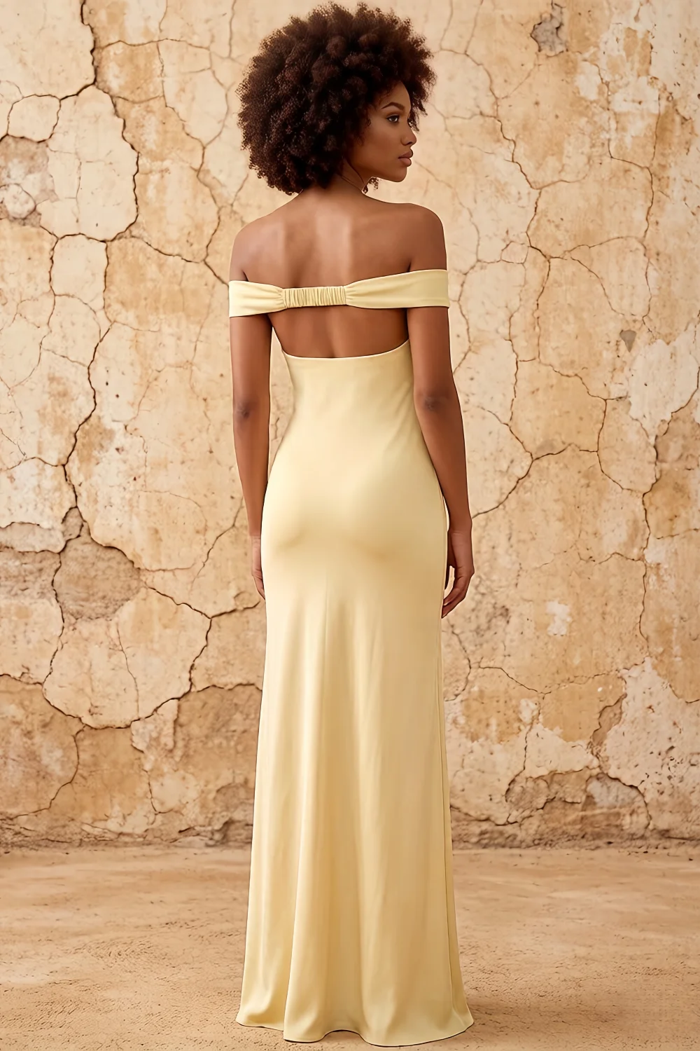 Marina Lemon Sorbet Satin Off The Shoulder Maxi Dress Main image