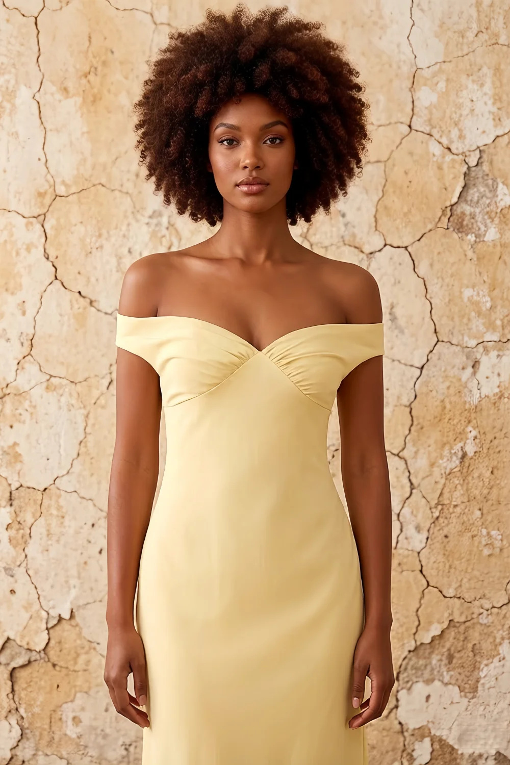 Marina Lemon Sorbet Satin Off The Shoulder Maxi Dress