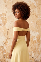 Marina Lemon Sorbet Satin Off The Shoulder Maxi Dress