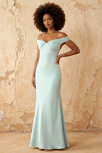 Marina Mist Satin Off The Shoulder Maxi Dress