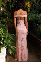 Marina Pink Floral Off The Shoulder Maxi Dress