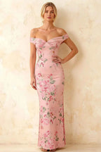 Marina Pink Floral Off The Shoulder Maxi Dress