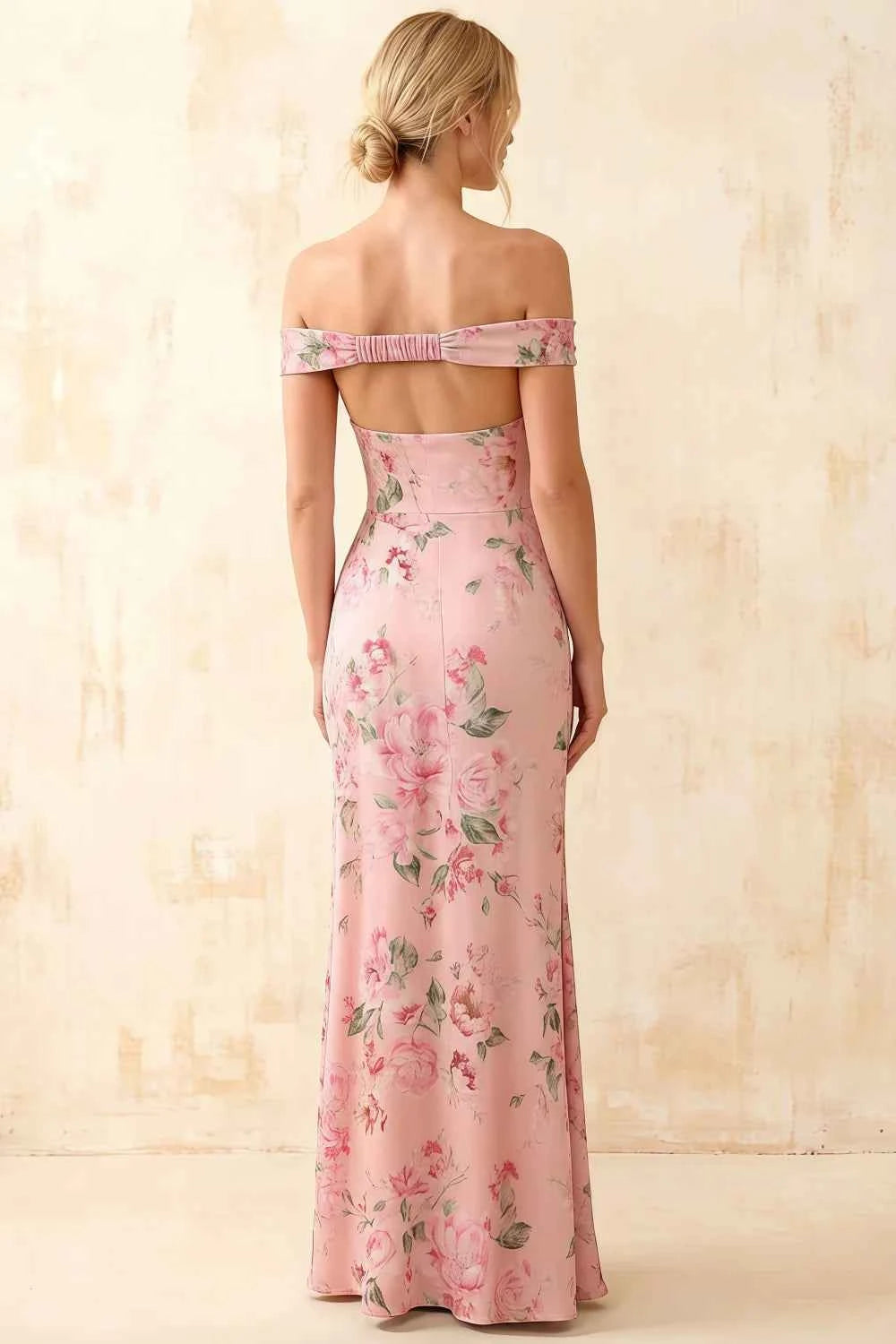 Marina Pink Floral Off The Shoulder Maxi Dress