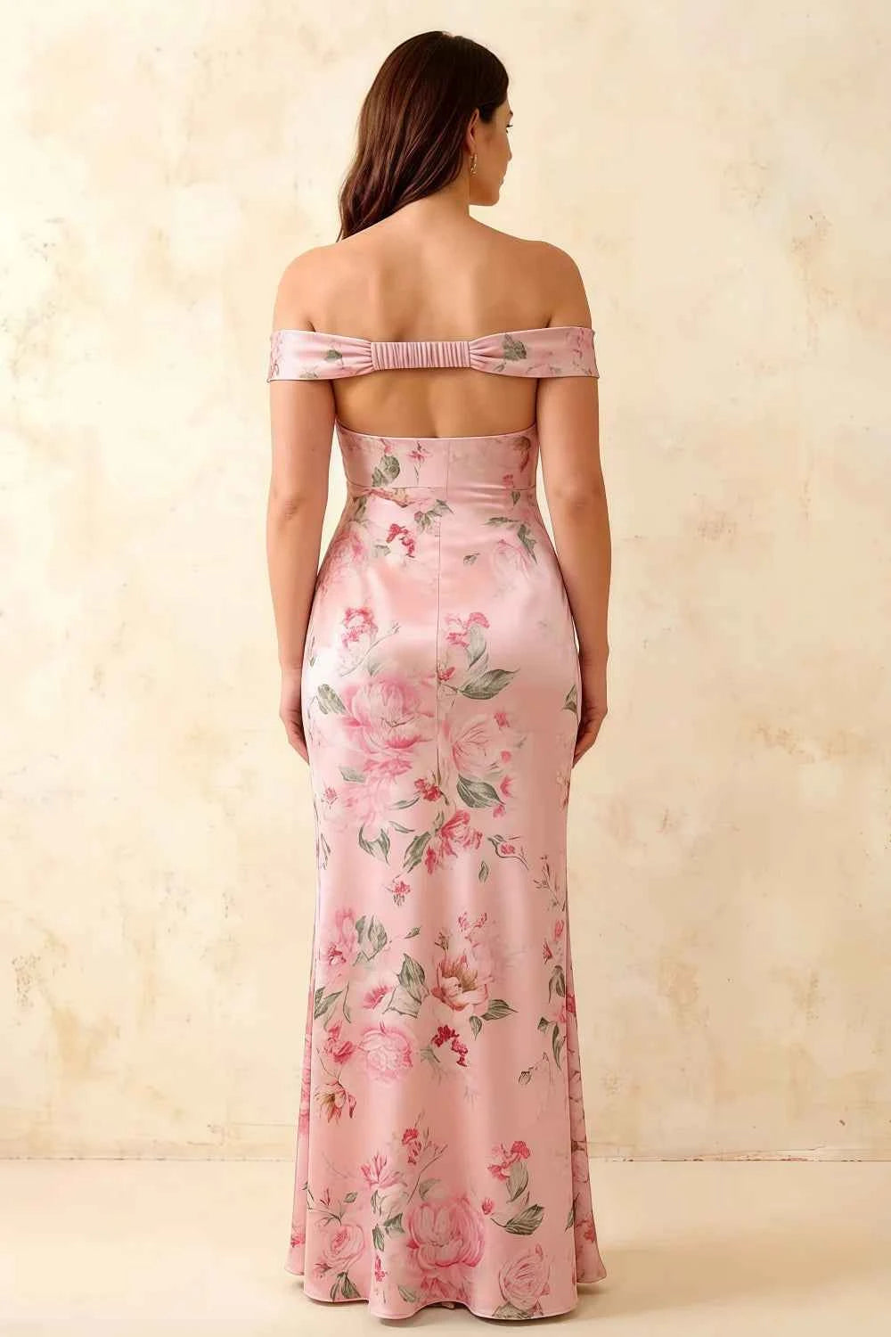 Marina Pink Floral Off The Shoulder Maxi Dress