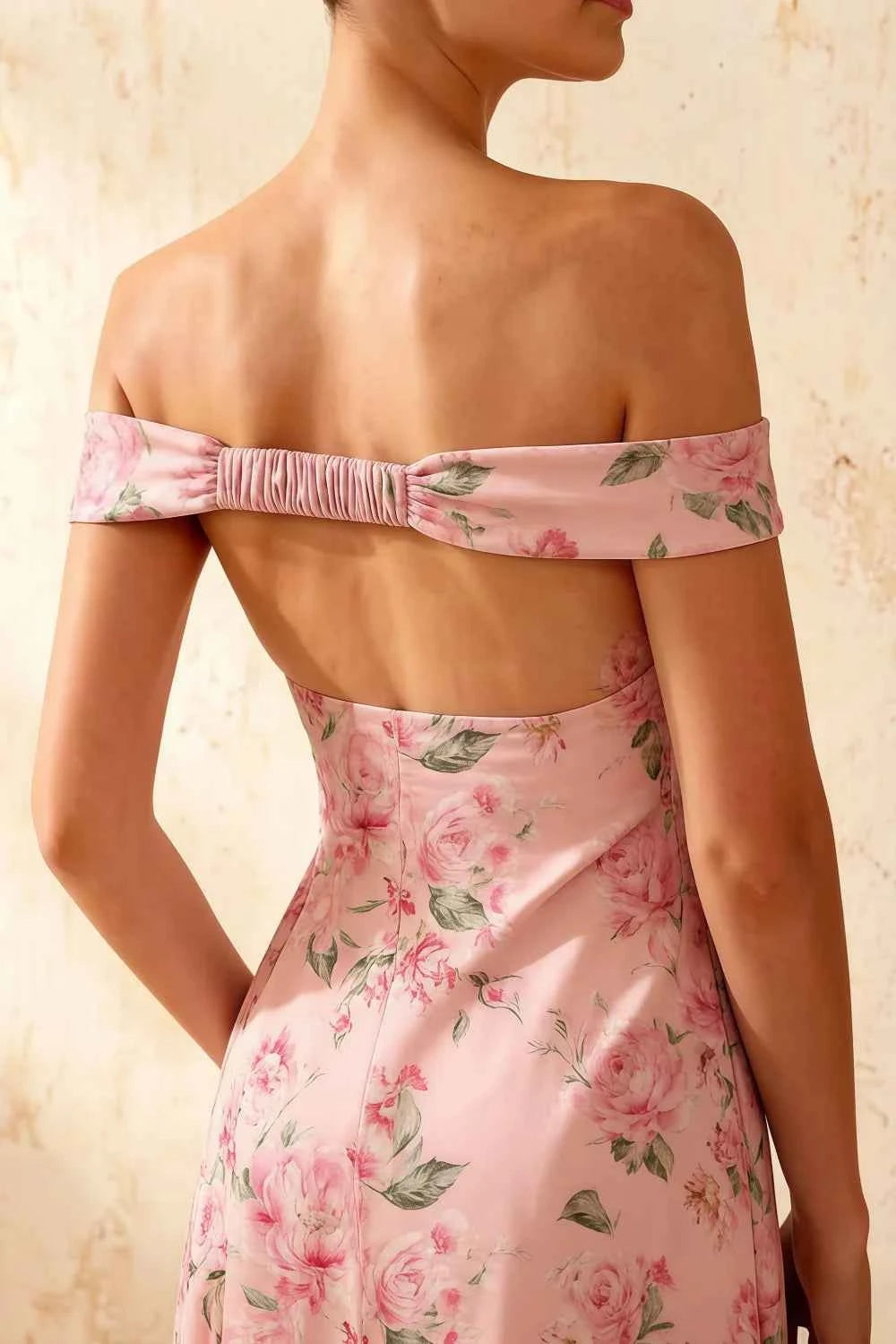 Marina Pink Floral Off The Shoulder Maxi Dress