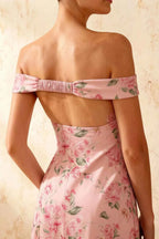Marina Pink Floral Off The Shoulder Maxi Dress