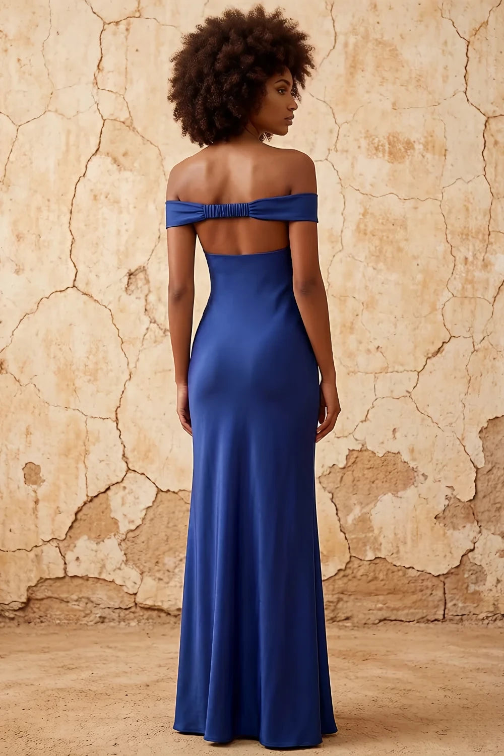 Translation missing: en.Marina Royal Blue satin off-the-shoulder maxi dress - product photo 2 content.product_image_secondary