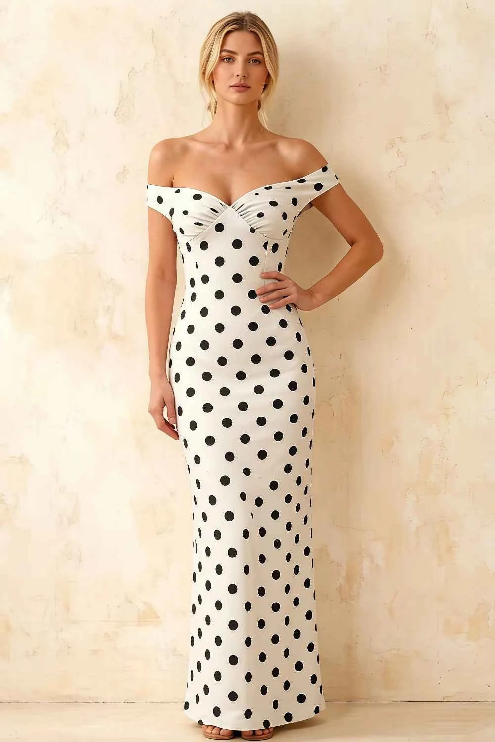 Marina White Polka Dot Off The Shoulder Maxi Dress Main image