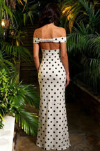 Marina White Polka Dot Off The Shoulder Maxi Dress