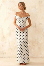 Marina White Polka Dot Off The Shoulder Maxi Dress