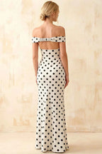 Marina White Polka Dot Off The Shoulder Maxi Dress