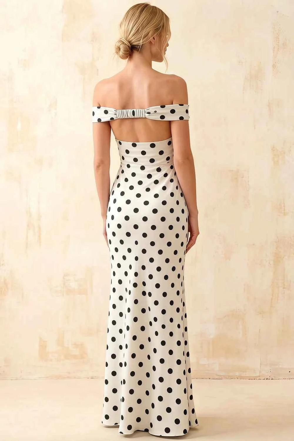 Marina White Polka Dot Off The Shoulder Maxi Dress