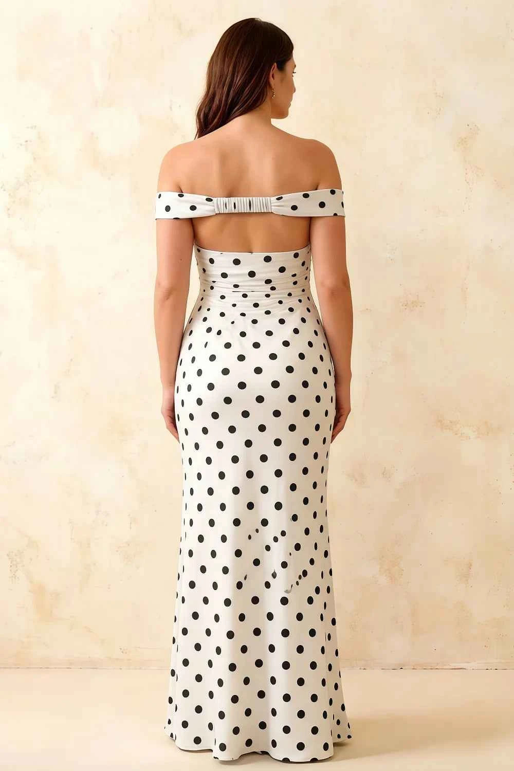Marina White Polka Dot Off The Shoulder Maxi Dress