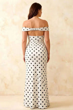 Marina White Polka Dot Off The Shoulder Maxi Dress