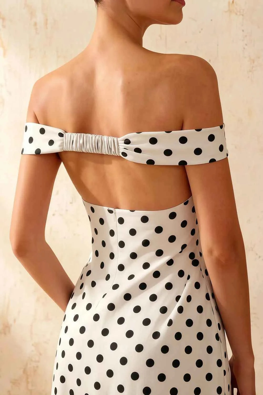 Marina White Polka Dot Off The Shoulder Maxi Dress
