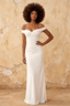 Marina White Satin Off The Shoulder Maxi Dress
