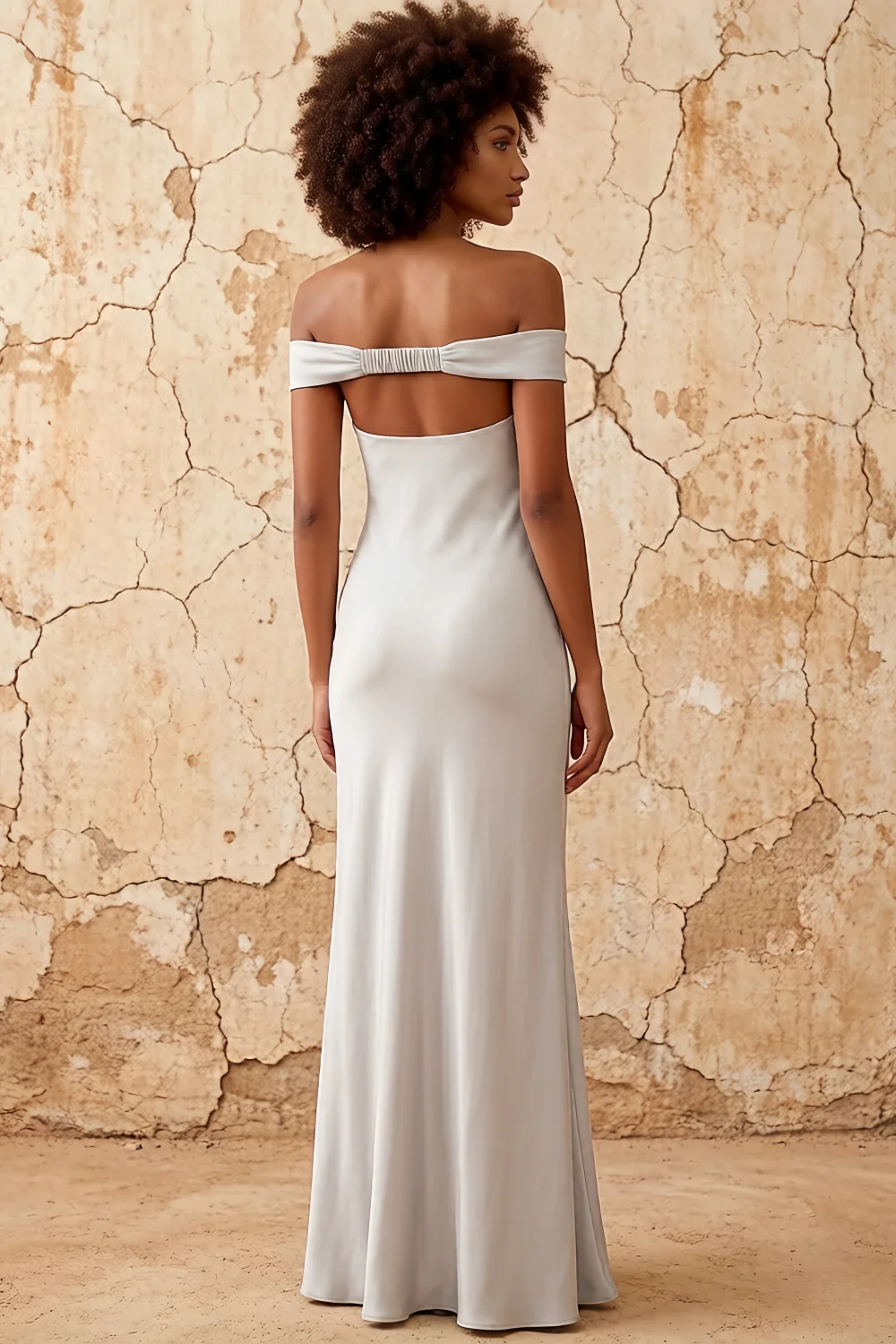 Marina White Satin Off The Shoulder Maxi Dress