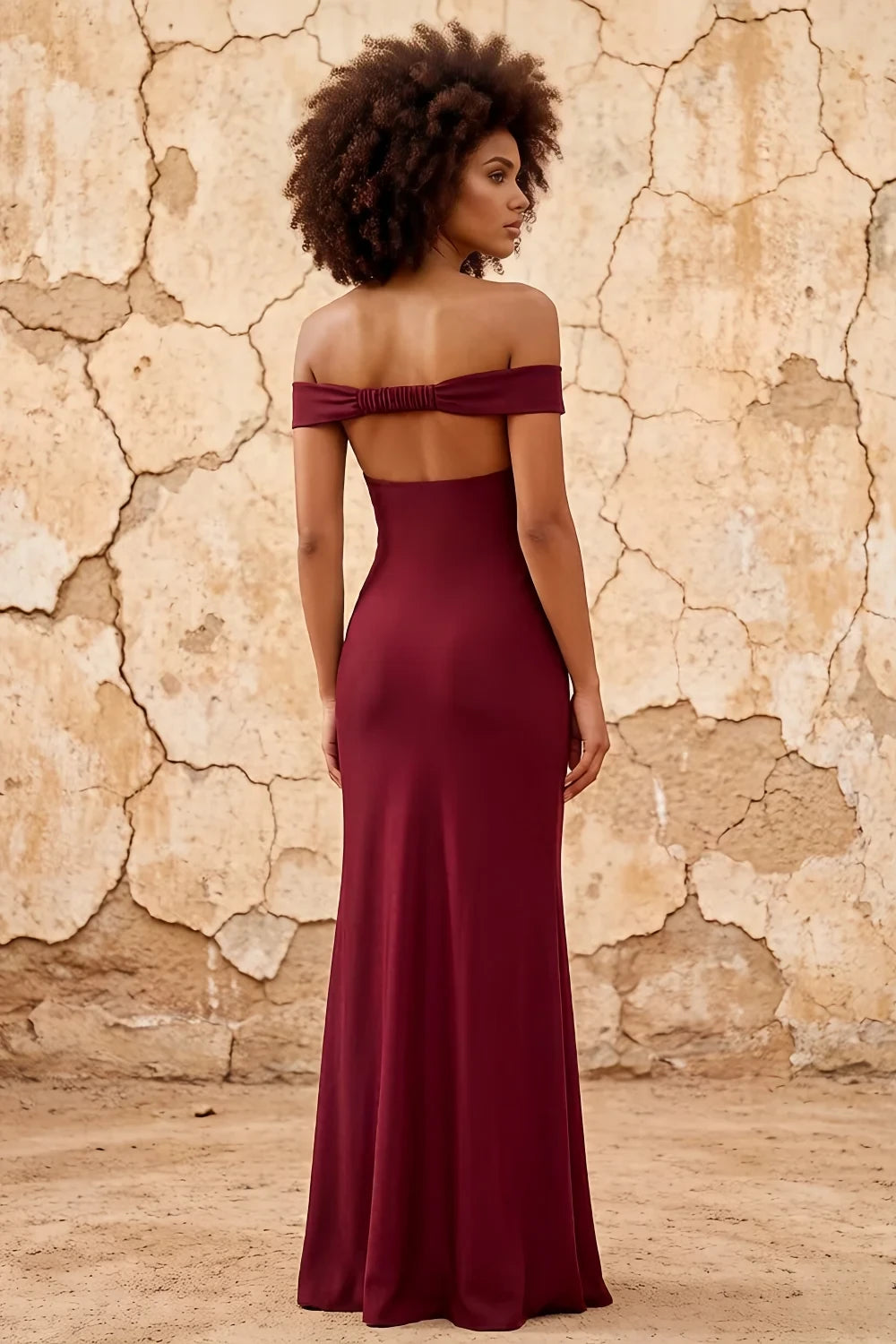 Translation missing: en.Marina Wine satin off-the-shoulder maxi dress - product photo 2 content.product_image_secondary