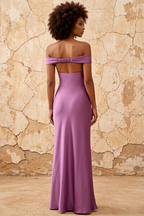 Marina Wisteria Satin Off The Shoulder Maxi Dress