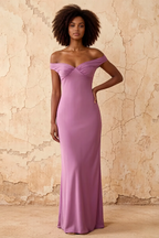 Marina Wisteria Satin Off The Shoulder Maxi Dress